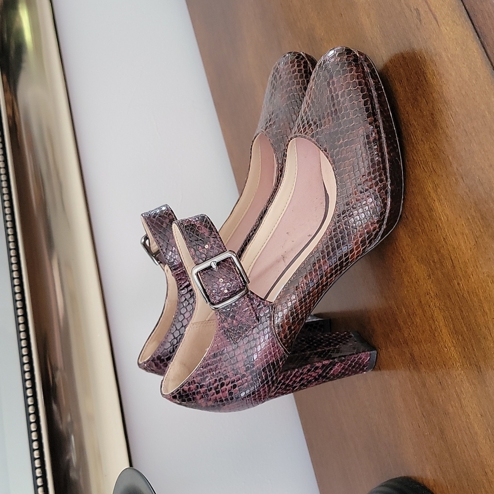 Clark's Naritive Platform Maryjane Dark Mauve Snake Print
